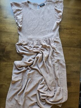 Smocked Bodice Flutter Sleeve Maxi Dress